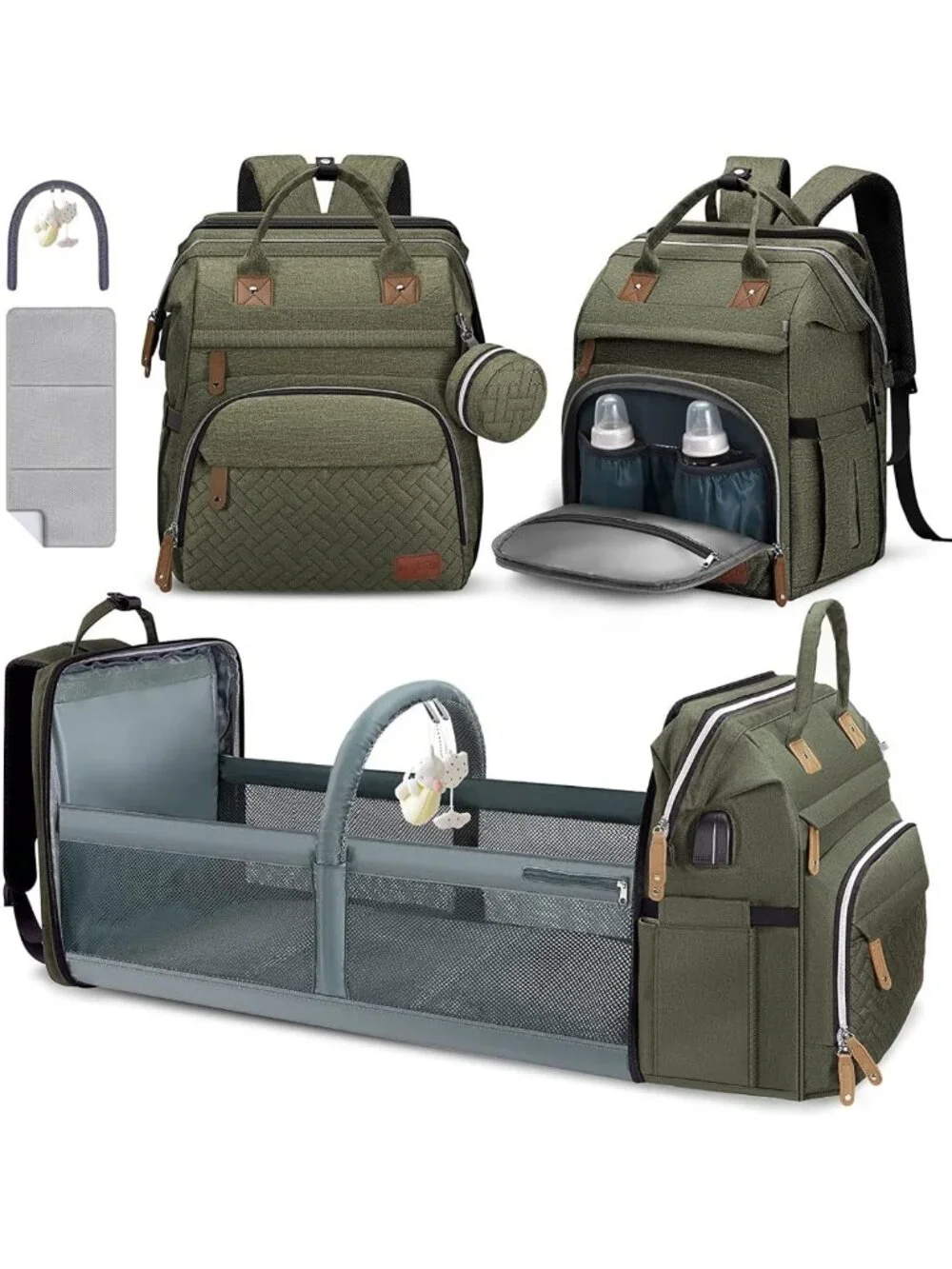 Large Waterproof Diaper Bag Backpack with Changing Pad & USB Port